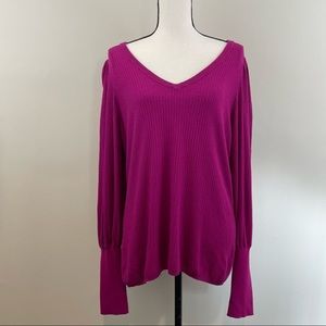 1. State Boy Meets Girl V Neck Light Purple Blouson Sleeve Sweater